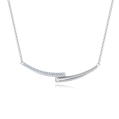 925 Sterling Silver Elegant Curved Moissanite Bar Necklace On Delicate Chain