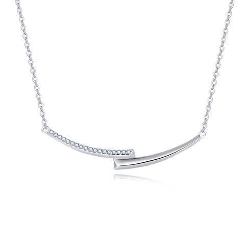 925 Sterling Silver Elegant Curved Moissanite Bar Necklace On Delicate Chain