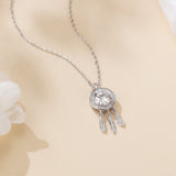 925 Sterling Silver Elegant Moissanite Feather Charm Necklace In Sterling Silver