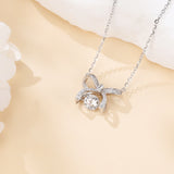 925 Sterling Silver Elegant Silver Bow Charm Necklace With Sparkling Moissanites