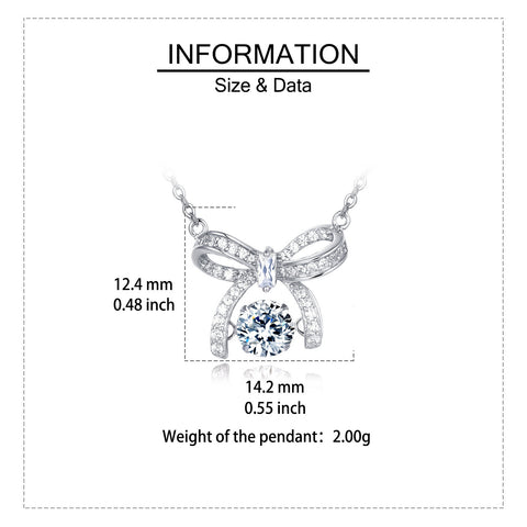 925 Sterling Silver Elegant Silver Bow Charm Necklace With Sparkling Moissanites
