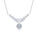 925 Sterling Silver Elegant Moissanite Floral Necklace With Radiant Center Stone
