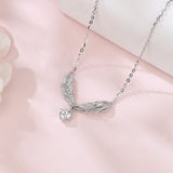925 Sterling Silver Elegant Moissanite Feather Pendant Necklace