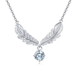 925 Sterling Silver Elegant Moissanite Feather Pendant Necklace