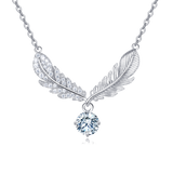 925 Sterling Silver Elegant Moissanite Feather Pendant Necklace