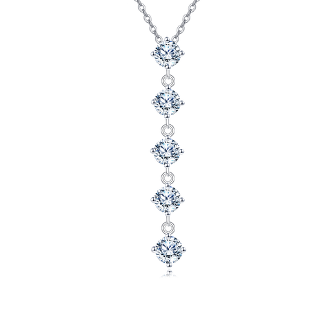 925 Sterling Silver Elegant Five-moissanite Vertical Pendant Necklace