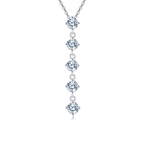 925 Sterling Silver Elegant Five-moissanite Vertical Pendant Necklace
