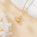 925 Sterling Silver Elegant Gold Gourd Pendant Necklace With Moissanite Accent