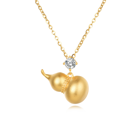 925 Sterling Silver Elegant Gold Gourd Pendant Necklace With Moissanite Accent