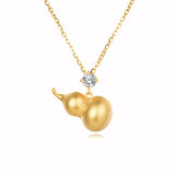 925 Sterling Silver Elegant Gold Gourd Pendant Necklace With Moissanite Accent