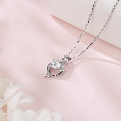 925 Sterling Silver Elegant Silver Blue Moissanite Wave Design Necklace With Sparkling Accents