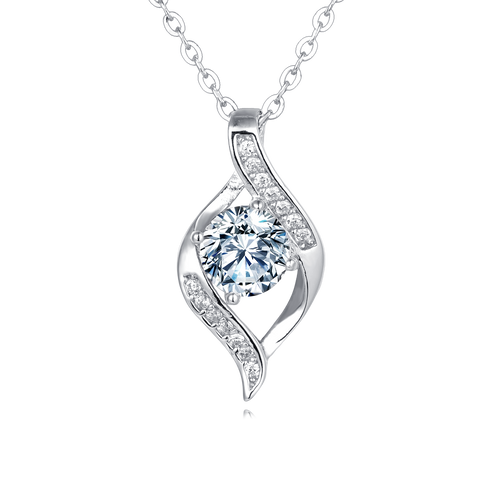925 Sterling Silver Elegant Silver Blue Moissanite Wave Design Necklace With Sparkling Accents