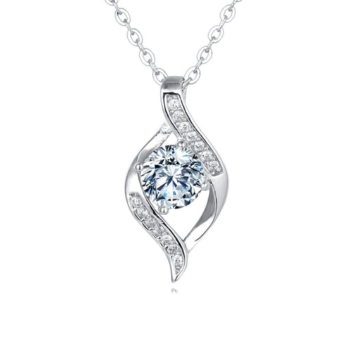 925 Sterling Silver Elegant Silver Blue Moissanite Wave Design Necklace With Sparkling Accents