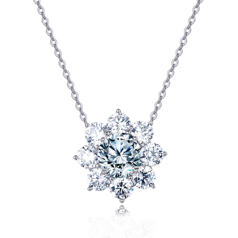 925 Sterling Silver Elegant Moissanite Floral Pendant Necklace