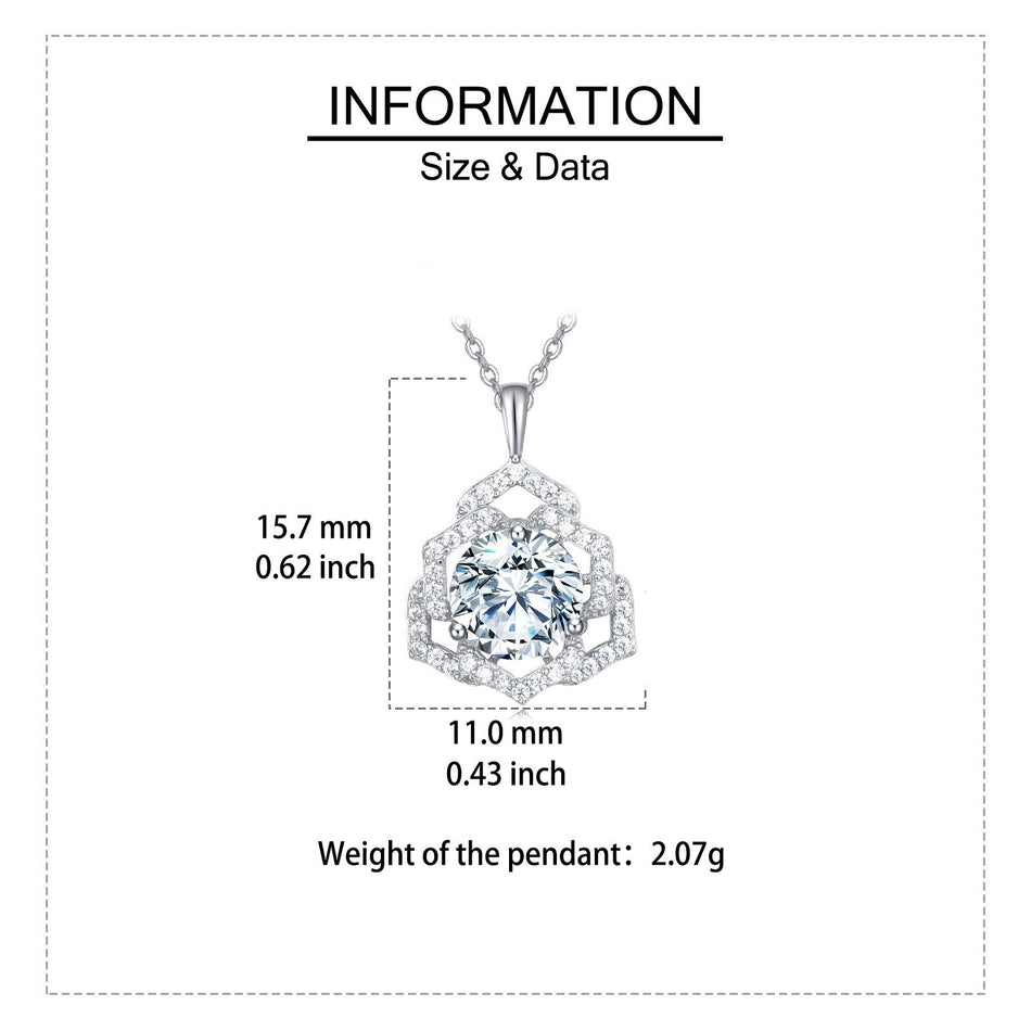 925 Sterling Silver Elegant Moissanite Pendant Necklace: Timeless Luxury In Floral Design