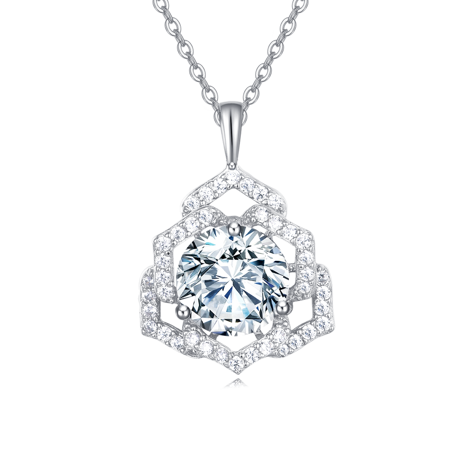 925 Sterling Silver Elegant Moissanite Pendant Necklace: Timeless Luxury In Floral Design