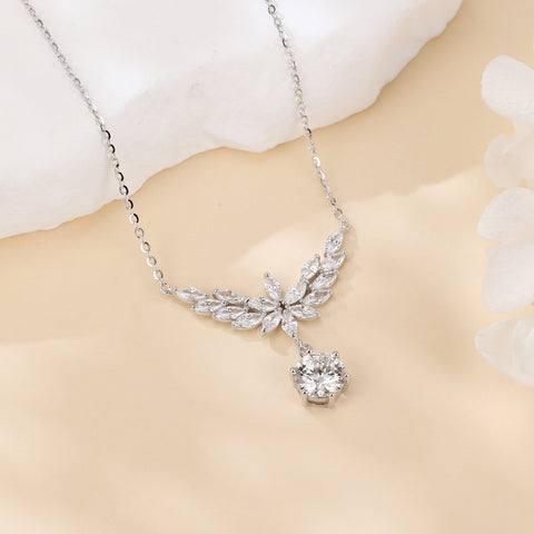 925 Sterling Silver Elegant Floral Moissanite Necklace With Marquise-cut Petals And Round Pendant Drop