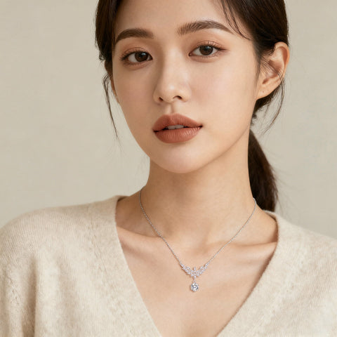 925 Sterling Silver Elegant Floral Moissanite Necklace With Marquise-cut Petals And Round Pendant Drop