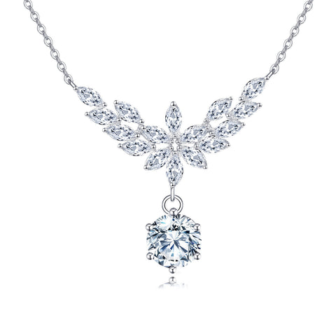 925 Sterling Silver Elegant Floral Moissanite Necklace With Marquise-cut Petals And Round Pendant Drop