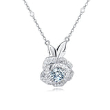 925 Sterling Silver Moissanite Rose Flower Pendant Necklace