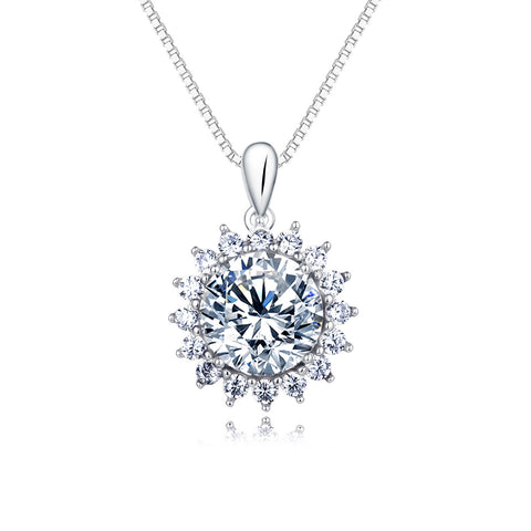 925 Sterling Silver Elegant Moissanite Necklace With Floral Halo Design - Timeless Elegance For Any Occasion