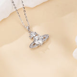 925 Sterling Silver Elegant Moissanite Cross Pendant With Plated with White Gold Necklace