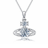 925 Sterling Silver Elegant Moissanite Cross Pendant With Plated with White Gold Necklace