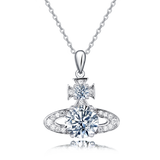 925 Sterling Silver Elegant Moissanite Cross Pendant With Plated with White Gold Necklace