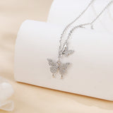 925 Sterling Silver Elegant Moissanite Butterfly Necklace With Triple Charm Design