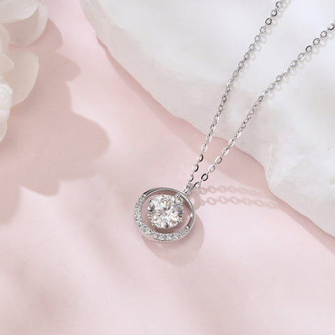 925 Sterling Silver Elegant Moissanite Halo Pendant Necklace: Timeless Luxury In Sleek Design