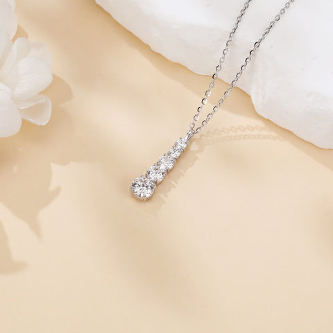 925 Sterling Silver Elegant Four-moissanite Pendant Necklace In Sterling Silver