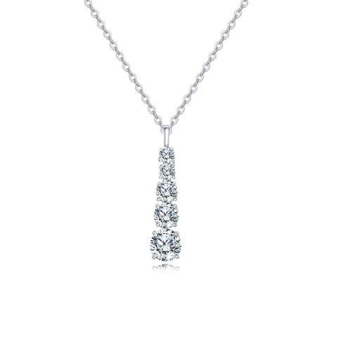 925 Sterling Silver Elegant Four-moissanite Pendant Necklace In Sterling Silver