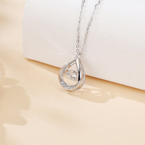 925 Sterling Silver Elegant Teardrop Moissanite Pendant Necklace With Sparkling Accents