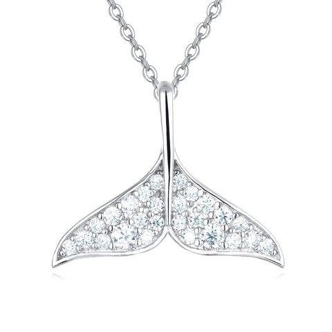 925 Sterling Silver Elegant Whale Tail Moissanite Pendant Necklace: Delicate Maritime Charm
