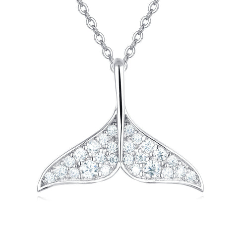 925 Sterling Silver Elegant Whale Tail Moissanite Pendant Necklace: Delicate Maritime Charm