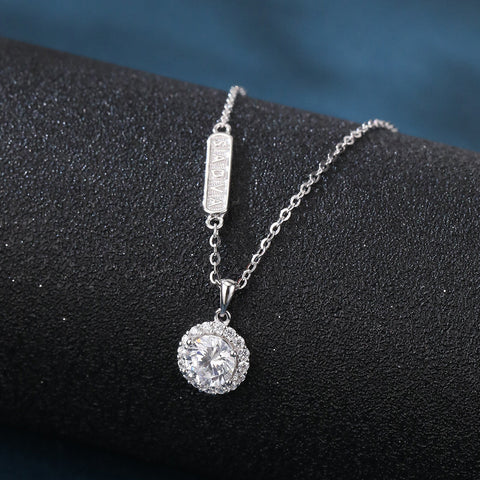 925 Sterling Silver Elegant Sterling Silver Zircon Halo Pendant Necklace For Women