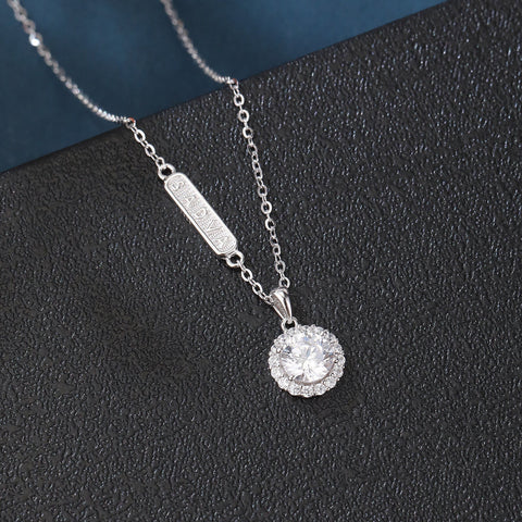 925 Sterling Silver Elegant Sterling Silver Zircon Halo Pendant Necklace For Women