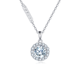 925 Sterling Silver Elegant Sterling Silver Zircon Halo Pendant Necklace For Women