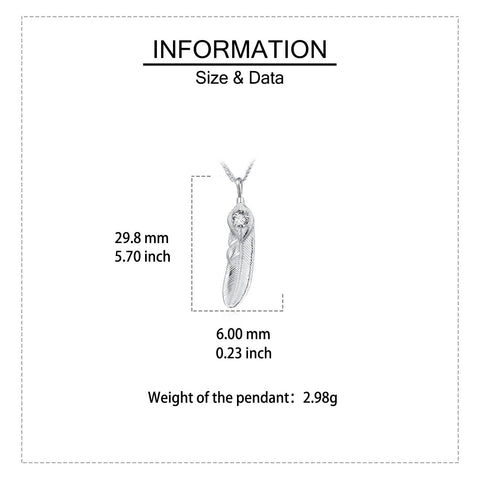 925 Sterling Silver Elegant Silver Feather Pendant Necklace With Sparkling Zircon Accent