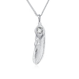 925 Sterling Silver Elegant Silver Feather Pendant Necklace With Sparkling Zircon Accent