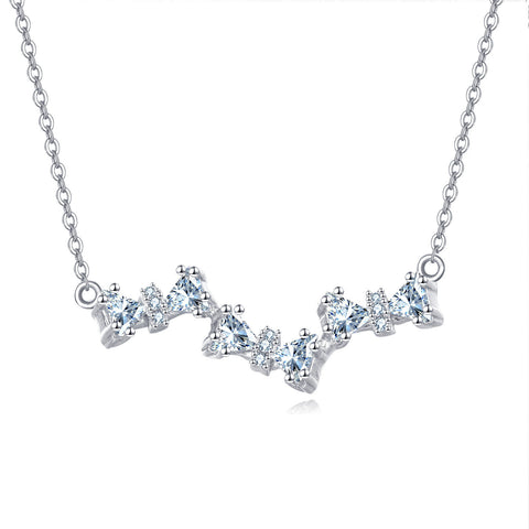 925 Sterling Silver Elegant Silver Zircon Wave Necklace