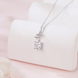 925 Sterling Silver stellar Radiance Zircon Necklace With Square Pendant Charm