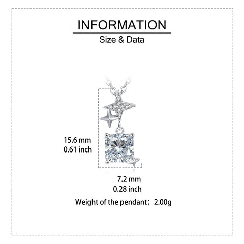 925 Sterling Silver stellar Radiance Zircon Necklace With Square Pendant Charm