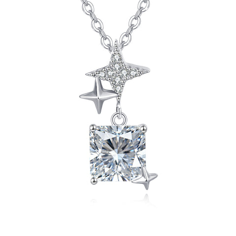 925 Sterling Silver stellar Radiance Zircon Necklace With Square Pendant Charm
