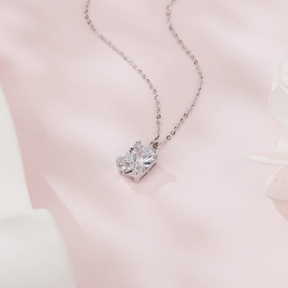 925 Sterling Silver Radiant Cut Zircon Star Accent Necklace In Sterling Silver