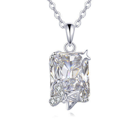 925 Sterling Silver Radiant Cut Zircon Star Accent Necklace In Sterling Silver