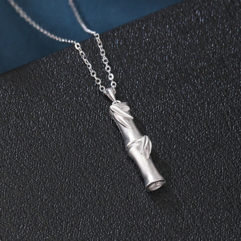 925 Sterling Silver Elegant Silver Bamboo Pendant Necklace