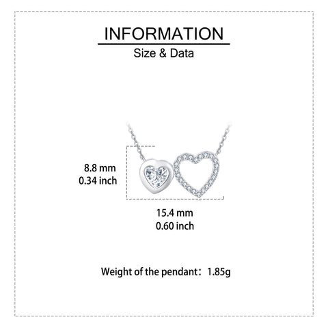 925 Sterling Silver Elegant Double Heart Zircon Necklace In Sterling Silver