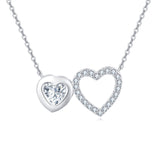 925 Sterling Silver Elegant Double Heart Zircon Necklace In Sterling Silver