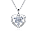 925 Sterling Silver Elegant Silver Heart-shaped Zircon Floral Pendant Necklace